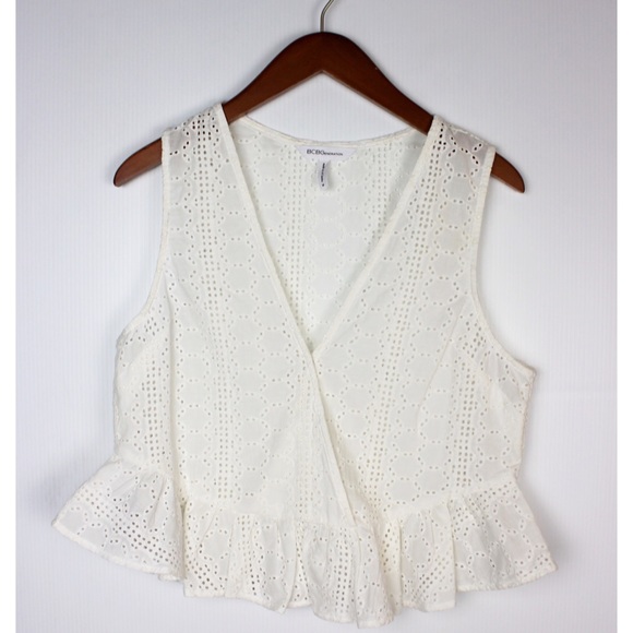 BCBGeneration | Tops | Bcbgeneration White Ruffle Hem Eyelet Top | Poshmark